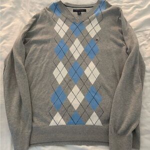 Tommy Hilfiger Grey, White, & Carolina Blue argyle lightweight sweater